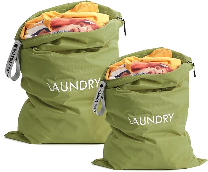 WiseBoy 2-Pack Travel Laundry Bags | Washable Wet Dry Bags for Gym | Odor-Resistant Dirty Clothes Organizer | Waterproof Swimsuit & Workout Gear Pouch with Heavy-Duty Zipper
