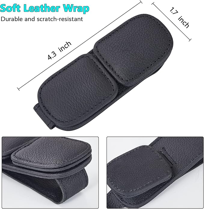 Visonx 2 Pieces Sunglass Holder for Car Visor Clip, Magnetic Leather Eyeglass Hanger Clip for Car, Square Car Visor Accessories (Black)
