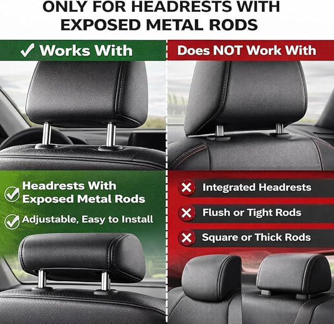 Leather Car Headrest Hooks, 2-in-1 Car Seat Back Purse Hooks with Double Metal Hangers, Universal Car Storage Holder for Bags, Handbags, Phones & Groceries(2PCS, Black)