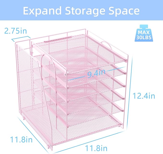 gianotter 6-Tier Paper Organizer With Magazine Holder, Desk Organizers and Accessories, Desk Accessories & Workspace Organizers, File Organizer for Office Supplies Storag (Pink, 6-Tier)