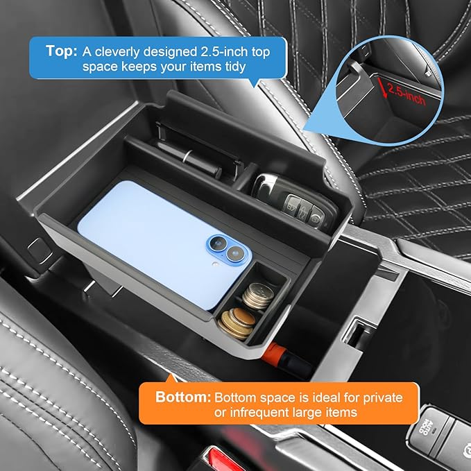 2025 2026 Outlander Center Console Organizer for Mitsubishi Outlander (ES/SE/SEL/Platinum/Taril Edition), Durable ABS Plastic&Anti-Slip Rubber Armrest Tray Insert 2026 Outlander Accessories