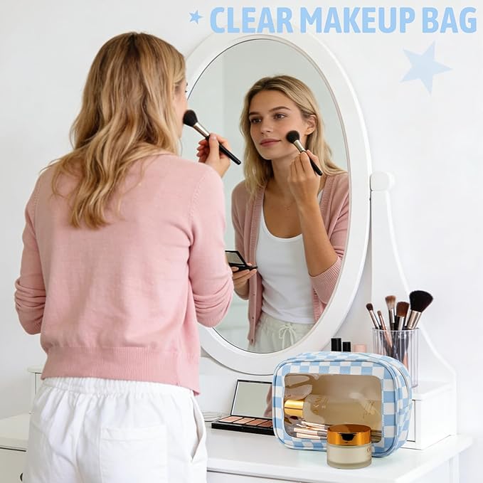 YOPCDJ 3PCS Clear Toiletry Bag,TSA Approved Travel Makeup Pouch with Zipper for Cosmetics and Toiletries，Diaper Bag Organizer Pouch Set,Women's Purse Organizer and Clear Car Bag