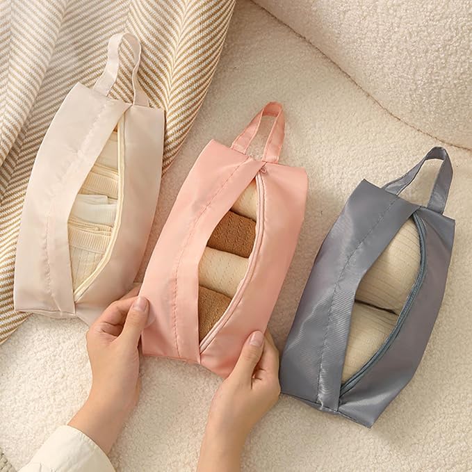 Twill Fabric Organiser with Handle Portable Laundry Bag for Underwear Socks Travel Essential Breathable Travel Underwear Organiser