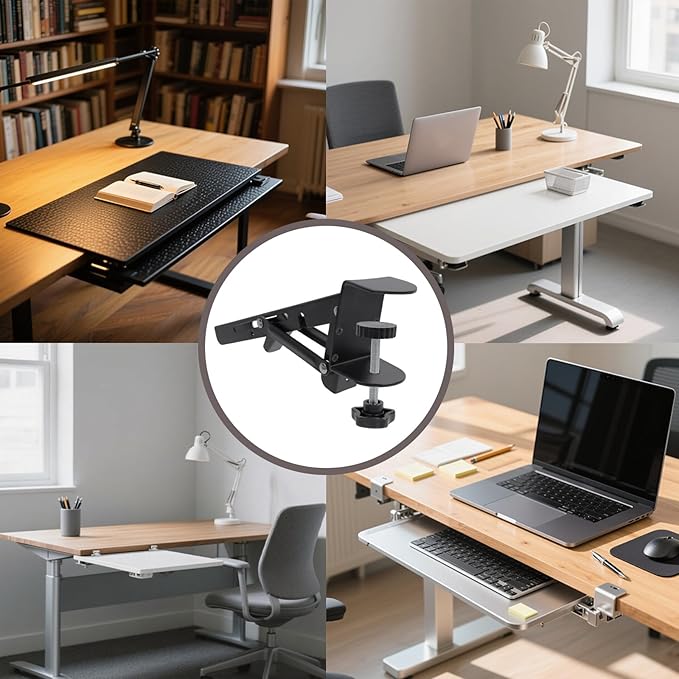 2PCS Black Desk Extender Foldable Keyboard Tray with Screws for Workstation Organizer Office and Home