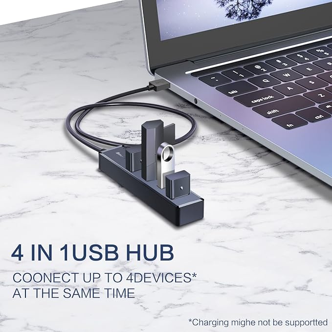SmartQ H302S USB 3.0 Hub, 4-Port USB Expander with 2ft Long Cable, High-Speed Data Transfer, Compatible with Laptop, PC, Mac, Printer, External HDD (Pack of 2)
