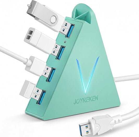 USB 3.0 Hub,4 Port USB Hub Tower,2ft Cable USB Splitter for PC, Xbox One, PS4, PS5, iMac, Surface Pro, XPS, Laptop, Desktop, Flash Drive, Mobile HDD (Green)
