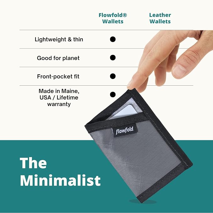 Flowfold RFID-Blocking Wallet Card Holder Wallet Recycled Material Minimalist Wallet - Durable Slim Front Pocket Wallets Made in USA