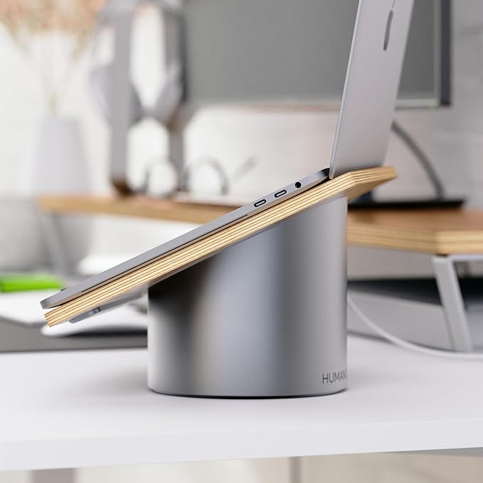 HumanCentric Laptop Riser for Desk in Black Walnut Wood Top and Space Gray Aluminum Base, Compatible with MacBook and Other Laptops Up to 16 Inches, Ergonomic Computer Holder, 25-Degree Angle Tilt