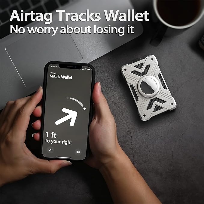 AirTag Wallet (No Airtag) with Metal Money Clip, Minimalist Wallet for Men with AirTag Holder, Carbon Fiber Money Clip, Slim Wallet for Men, RFID Blocking, Ultra-Thin Tactical Wallet Gift-Silver