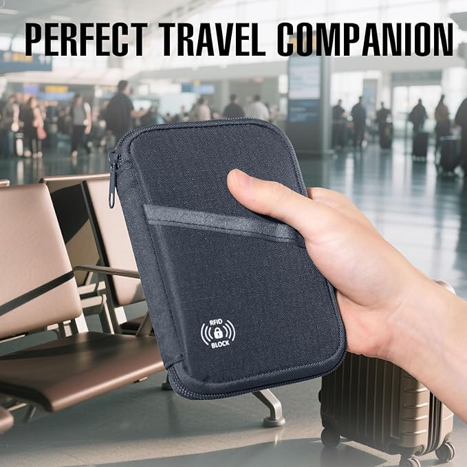 FIREDOG Passport Holder for Travel,RFID Blocking Passport Holder & Travel Wallet for Men and Women - Secure Organizer Multiple Card Slots, Holds Passports, Cards, Tickets, ID, Cash Holder(Grey)