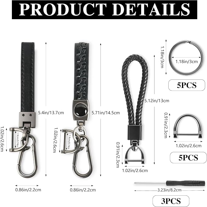 3 Pack Leather Keychain Heavy Duty Key Chains for Car Keys Universal Leather Key Chain for Men Key Fob keychain Holder