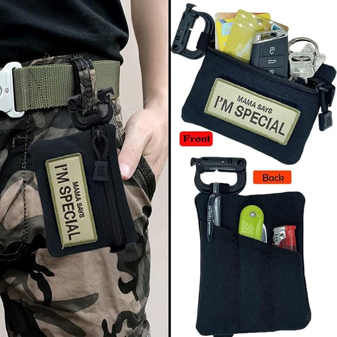 Tactical Keychain Pouch - Military Mini Size Belt Gear EDC Pocket Organizer as Coin Purse ID Card Holder Car Fob Key Waist Case Wallet Earphone Pack (2 Orange)