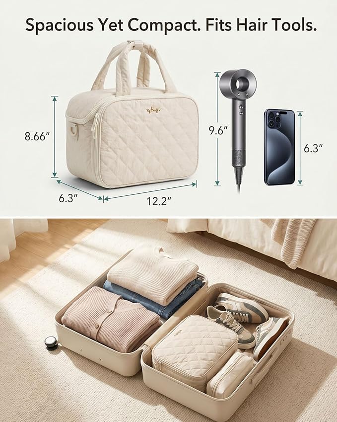 Lightweight Structured Travel Toiletry Bag for Women - Wide-Open Puffer Mini Duffel with Removable Divider, Waterproof Lining, Water-Resistant Exterior, Fits Full-Size Bottles & Shower Essentials
