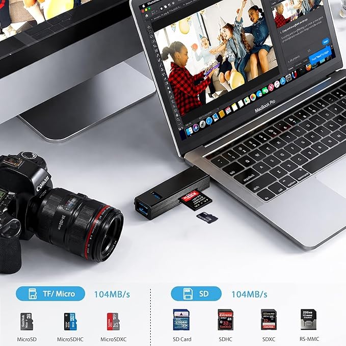 VIENON USB 3.0 Hub 6-in-1, Aluminum USB Adapter with Power Port, SD/TF Card Reader, USB Splitter Expander for Laptop, PC, Desktop, Car, Connect U Disk, Flash Drive, Mouse, Keyboard, HDD, SSD