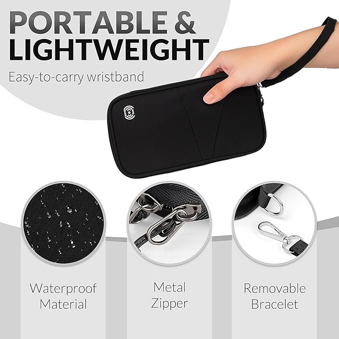 Men Passport Wallet, Family Travel Document Organizer, Business Travel Organizer with RFID Blocking, Family Passport Holder for Men Women Gift, Waterproof Passport Bag Cover for Women Men Gift - Black