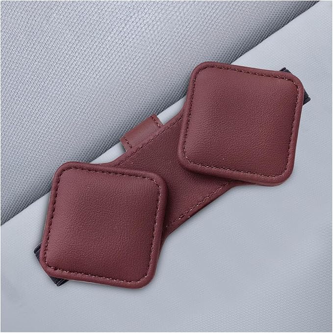 Sunglass Holder for Car Visor, Magnetic Leather Glasses Eyeglass Clip, Car Hanger Mount Ticket Card Clip, Auto Visor Organizer Accessories (Wine Red)