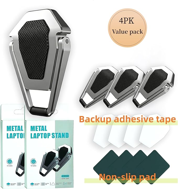 (2 PK/4Pcs) Laptop Stand Foldable & Portable Zinc Alloy Laptop Riser with Anti-Slip Pads Ergonomic Height Adjustment for 12-20 Inch Laptop to Reduce Neck Strain & Improve Cooling