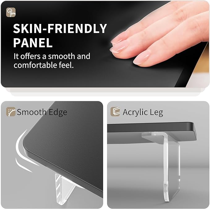 AFOOYO LED Dual Monitor Stand Riser for 2 Monitors,Office Desktop Wooden Stand Adjustable Length and Angle 3 Shelf,Extra Long Multifunctional Stand up to 44.4" for Computer,Laptop,TV,Black