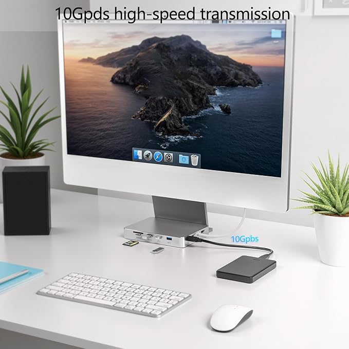 USB C Hub for Mac 24 inch 2021/2023/2024, 8 in 1 iMac USB Hub with M.2 SSD Expansion (SSD Not Included)，with USB A/C 3.2 10Gbps, SD/TF, HDMI iMacM1 M3 M4 Dock Accessories