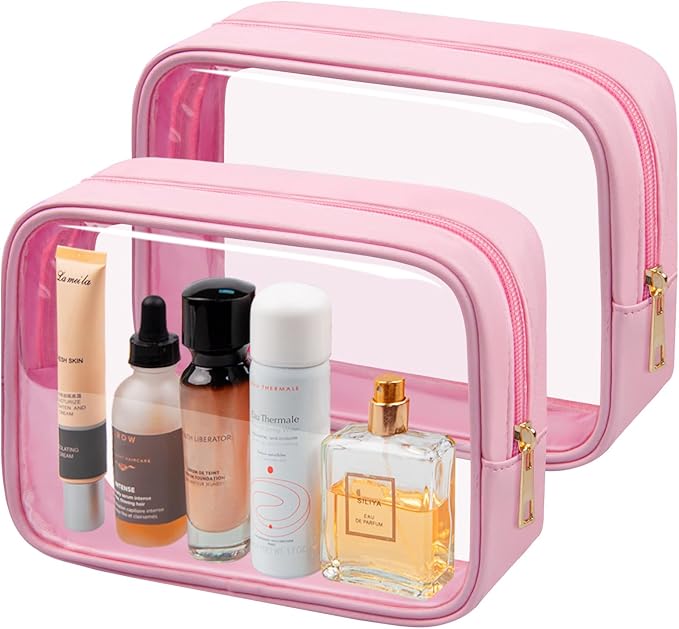 TSA Toiletry Bag Clear Makeup Bag Travel Essentials Cosmetic Bag for Men and Women Pink 2Pcs