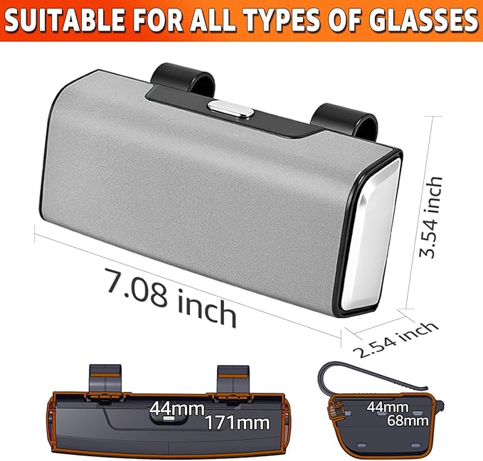 Car Sunglasses Holder for Sun Visor, Button Leather Eyeglass Hanger and Interior Storage Box