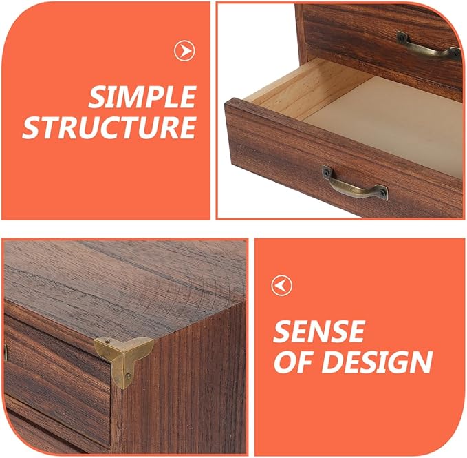 Garneck Wooden Organizer with 2 Drawers Desktop Vintage Storage Box Multifunctional Small Cabinets for Makeup Jewelry File Paper Sundry Containers for Home Office