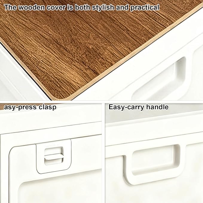 【3-Side Opening 50L Storage Bins with Lids，Portable Foldable Storage Box ，Plastic Stackable Storage Bin for Camp Car RV, Office (White)