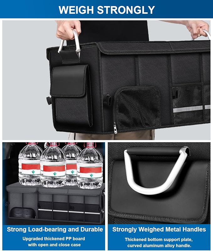 BAG WIZARD Large Trunk Organizer for Car, SUV, Truck with Removable Cooler Bag, Collapsible Multi Compartments/Foldable Cover, 112L, Black