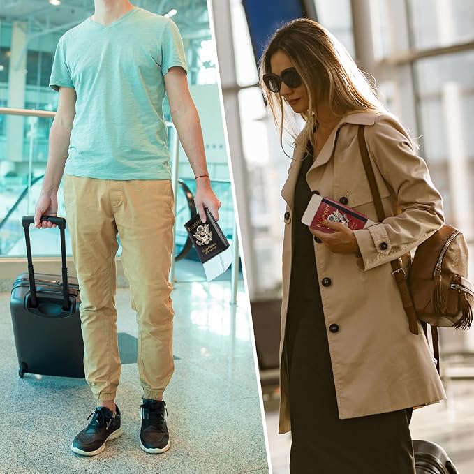 Passport Holder and Card Slot Combo RFID Blocking Leather Family Travel Passport Wallet Travel Accessories for Men Women(Light blue)