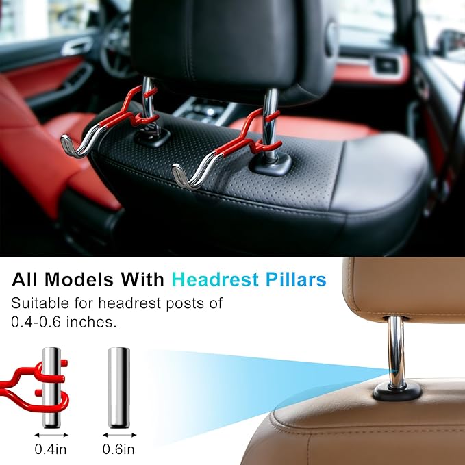 2-Pack Hard Hat Holder for Truck: Heavy Duty Bow Buddy - Universal Bow Carrier for SUV, Trucks Or Sedans, Headrest Hooks, Seat Back Organizer for Bags, Hard Hats & Archery Equipment