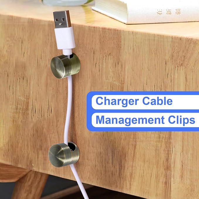 8 Sets Charger Holders for Cords, Antique Copper Color Adjustable Cable Anchor Holders, Adhesive Metal Cord Clips, Cable Management Wire Organizers for Desk, Office, Nightstand
