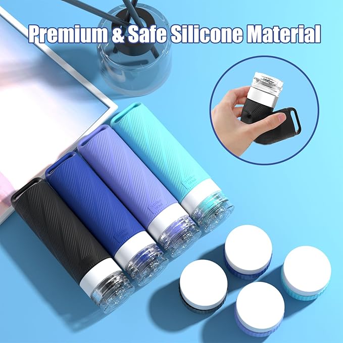 26 Pcs TSA Approved Travel Toiletry Bottles Set, Leakproof Silicone Refillable Travel Containers with Hanging Hole & Carabiner, Portable Essentials, for Shampoo Conditioner Lotion Body Wash