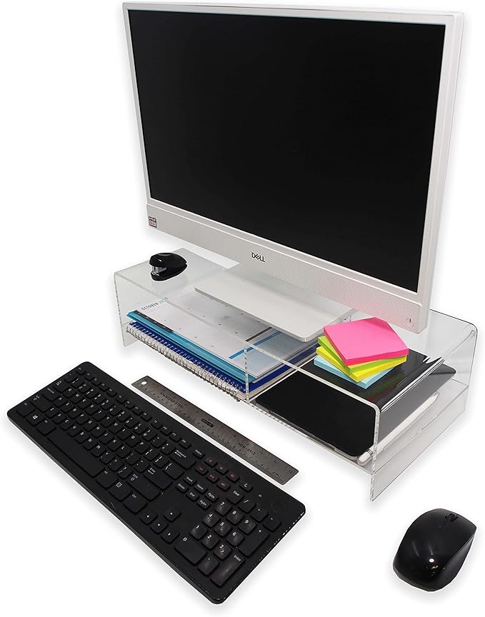 Company Clear 5mm Deluxe Acrylic Monitor Stand for Computers, Monitors, Laptops, Tablets, Office Use, Home Use, Desks, Tabletop, Standing Desk, Counter
