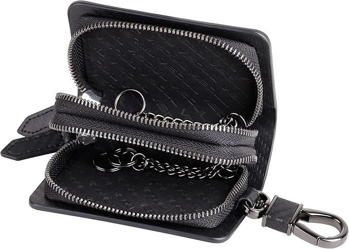 VISOUL Car Key Case Holder Double Zipper, Leather Car Smart Key Fob Case with Keychain for Men and Women