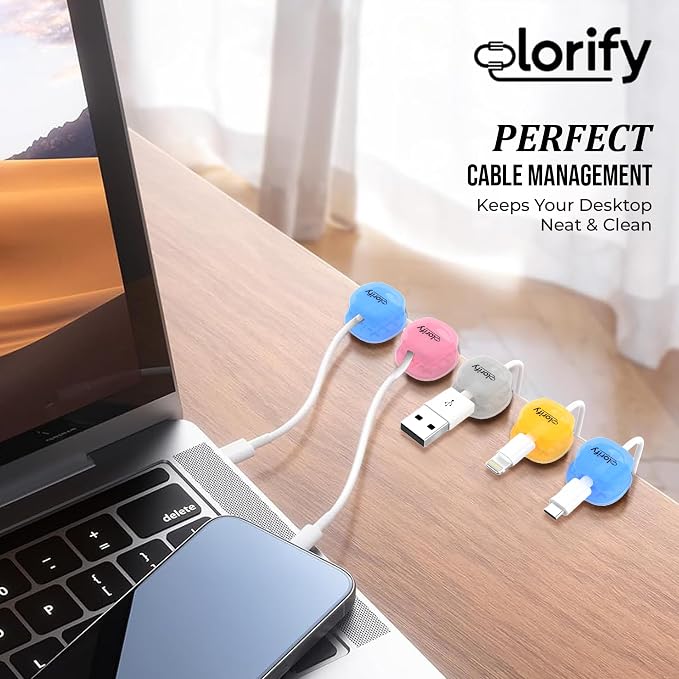 12 Pack Rotatable Spring Cable Clips, Adhesive Cord Holders for Desk, Nightstand, Laptop, Phone Charging Clips & Car Cable Organizer for Home & Office (Multicolour)