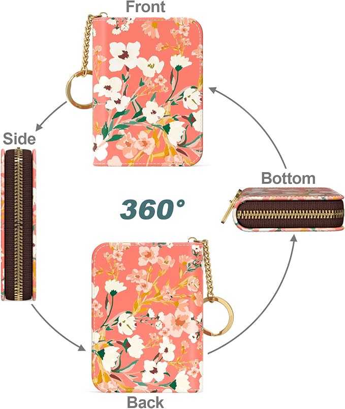 Nipichsha Credit Card Holder, Small RFID Card Wallet for Women, Slim Leather Card Holder Wallet, Credit Card Wallet Organizer, Pocket Business Card Case with Zipper & Keychain, Rosemary