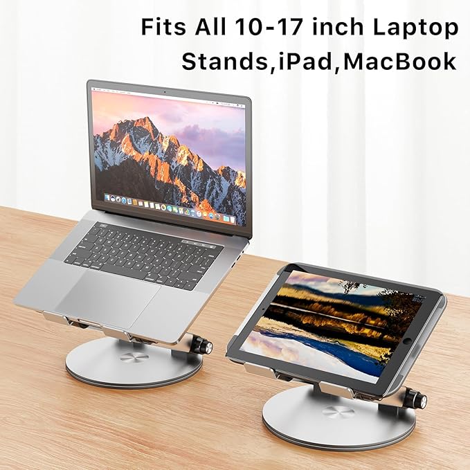 MYBAT PRO Laptop Stand for Desk, Adjustable Computer Stand with 360° Rotating Base, Ergonomic Laptop Riser for Collaborative Work, Foldable Laptop Stand, fits for All 10-17.3" Laptops