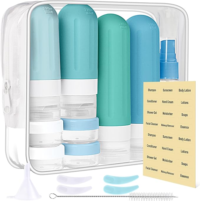 Landisun Travel Bottles for Toiletries 18Pack Travel Size Containers Toiletry Travel-Containers TSA Approved Leak Proof (Blue)