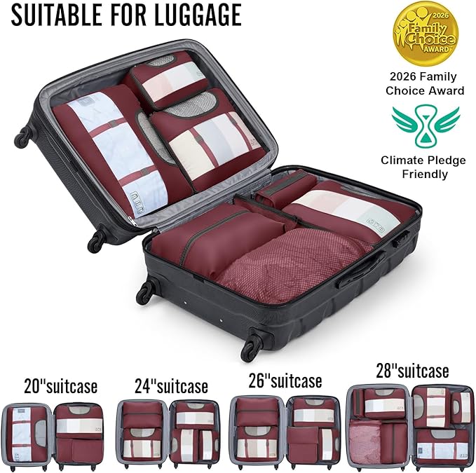Veken 8 Set Packing Cubes for Travel Essentials, Gifts for women, Suitcase Organizer Bags in 4 Sizes, Carry-On Luggage Accessories with Large Laundry & Hanging Toiletry Bag, Must-Have for Airplane