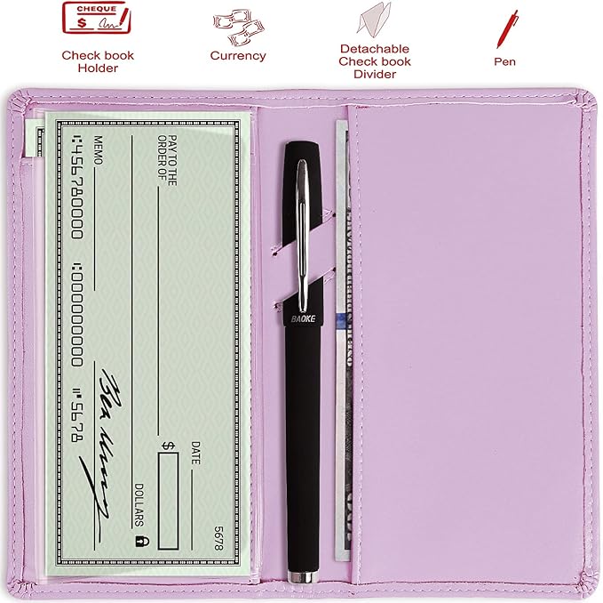 Sanlykate Leather Checkbook Cover for Men and Women, Check Book Case Card Holder with Free Divider, Standard Register Duplicate Checks with pen inserts