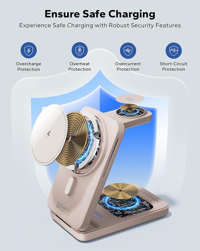 KPON Foldable 3in1 Charging Station for Magsafe, Travel Phone and Watch Charger for Apple Devices, Wireless Charging Dock for iPhone 17 16 15 14 13 12 Series/Apple Watch/Airpods