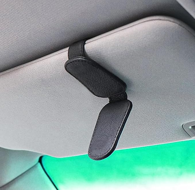 Sunglass Holder for Car Visor,Zebra Minima Magnetic Leather Car Sun Visor Clip,Applicable to Receipts,Cash Tickets and Other Automotive Interior Accessories