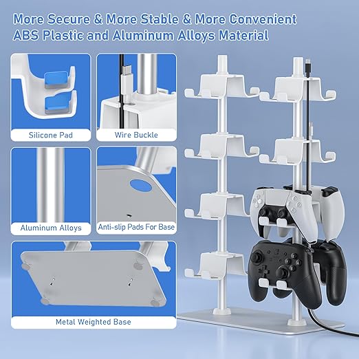 MANMUVIMO Controller Holder for 16 Xbox PS5 PS4 Gaming Controller, Video Game Controller Holder Headphone Stand for Desk, Gamer Gifts for Men, Gaming Room Accessories Maximum Organizer (White)