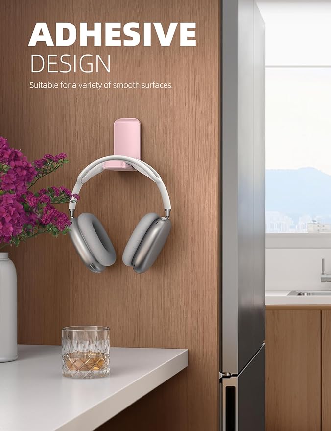 Lamicall Headphone Stand, Sticky Headset Hanger - Adhesive Headphone Holder Hook Mount, Headset Stand Holder Clip Under Desk, Earphone Clamp for Airpods Max, HyperX, Sennheiser, Pink
