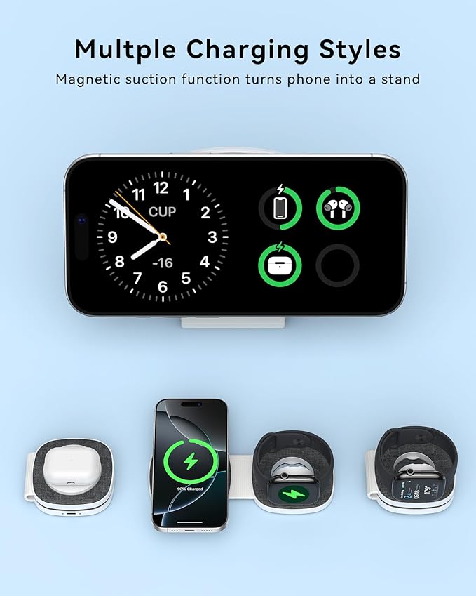Charging Station for Apple Multiple Devicesï¼? in 1 Foldable Wireless Charger for Magnetic Wireless Charger Station Travel Charging Pad for Apple iPhone 17 16 15 14 13 12 Series& Apple Watch& Airpods