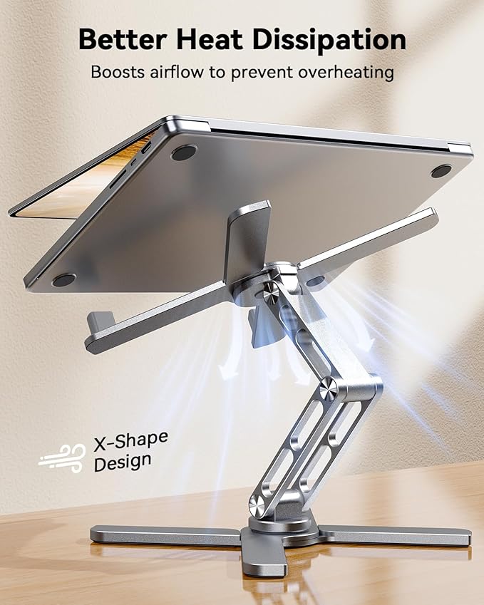 TECKNET 360° Rotating Laptop Stand for Desk, Ergonomic Foldable Computer Stand, Portable Laptop Riser Holder Adjustable Height Angles, Compatible with MacBook Air Pro All Laptops 10-17" Silver