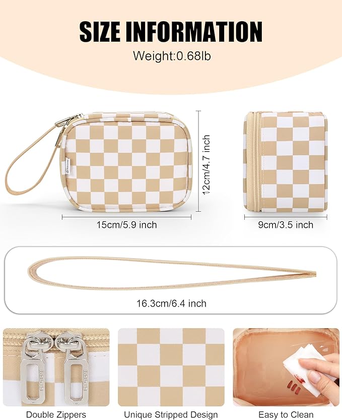 Relavel Mini Makeup Bag with Led Mirror, Small Cosmetic Bag with 3 Light Modes, Rechargeable Portable Makeup Pouch with Hands-Free Wrist Strap for Pool Parties丨Work Touch-Ups丨Travel - Plaid