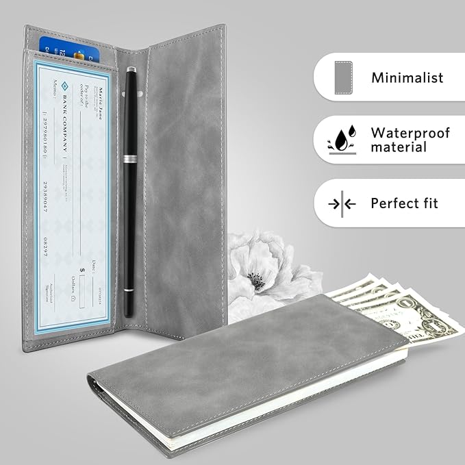 CoBak Premium Leather Checkbook Cover - RFID Blocking, Classic Design, Slim & Durable - Perfect for Personal & Business Checks