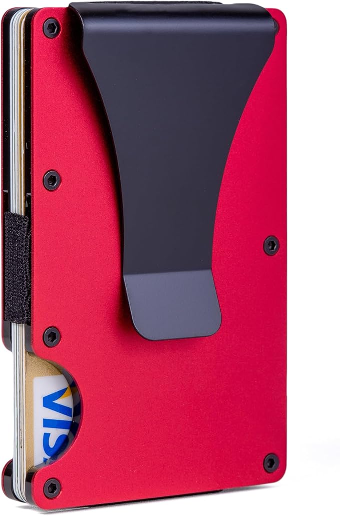 Slim Wallet for Men,RFID Blocking Minimalist Metal Wallet, Money Clip/Cash Holder, Front Pocket Aluminum Credit Card Holder, Ideal Gift for Men,Matte Red