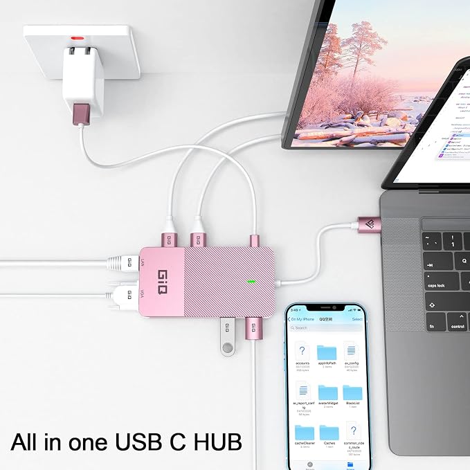 USB Docking Station GIQ USB C HUB USB 3.0 to Dual HDMI VGA Adapter Triple Display USB C Laptop Docking Station Dual Monitor HDMI Splitter Extender Compatible with MacBook M1 M2 M3 M4 M5 USB Dock